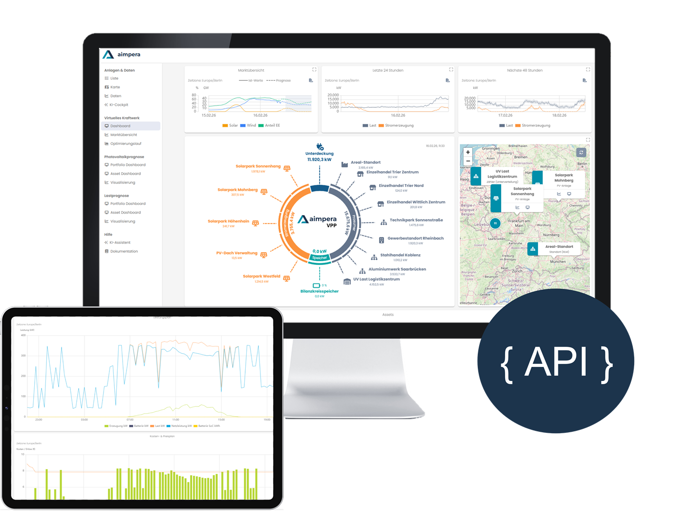 aimpera Energieplattform auf Desktop und Tablet mit API-Anbindung